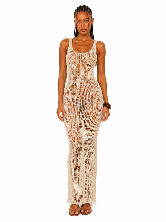Aura Crochet Midi Dress - Cream
