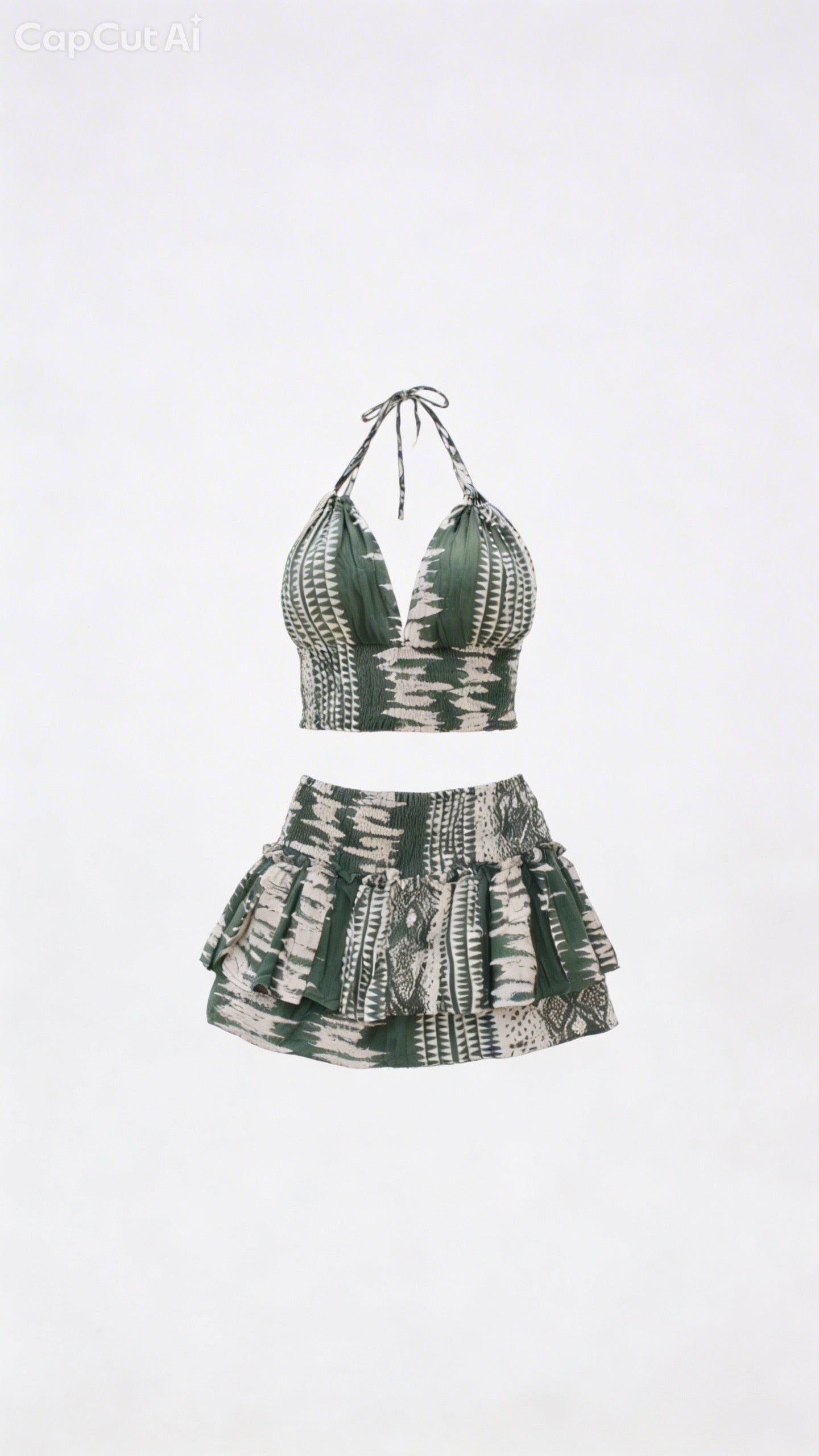 Conjunto de Algodón Nativa - Top Halter Ajustable y Falda Verde