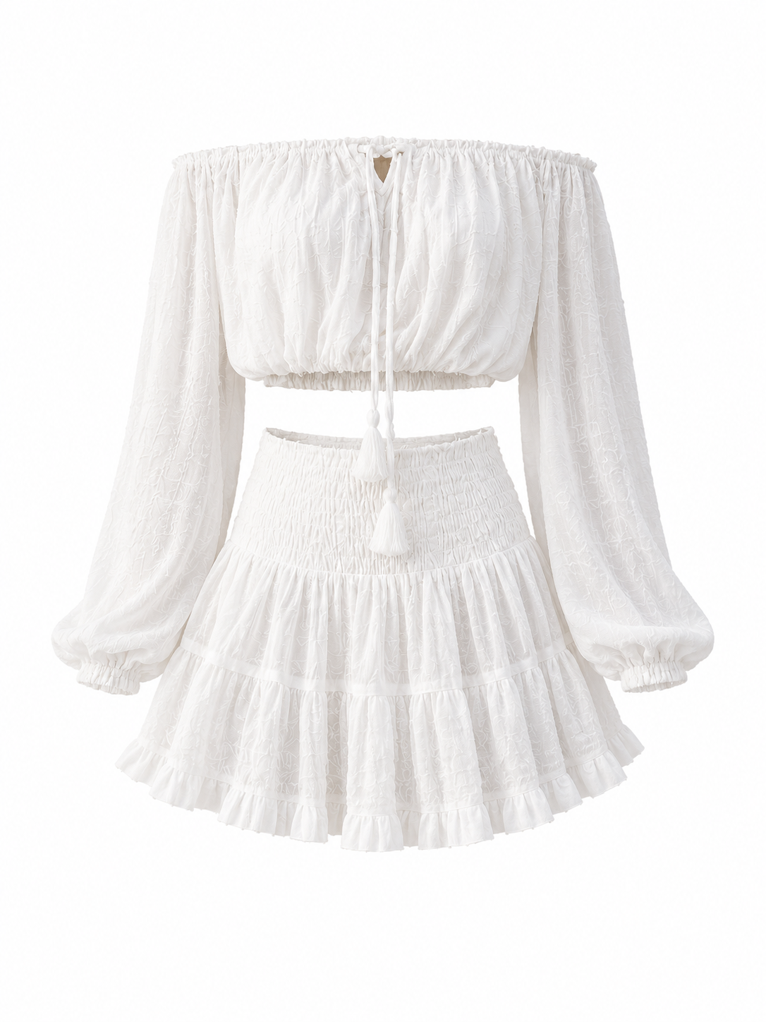 Cotton Tierra Alma Set - Off-the-Shoulder Top and White Skirt