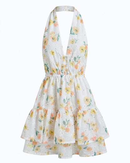 Vestido Corto Artesanal Bassa - Algodón Bordado Blanco