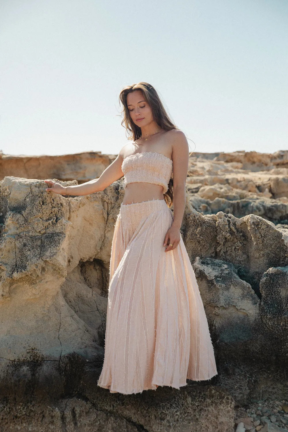 Conjunto de Algodón Luz - Top Palabra de Honor y Pantalón Largo Rosa