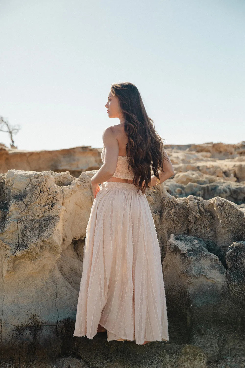 Conjunto de Algodón Luz - Top Palabra de Honor y Pantalón Largo Rosa