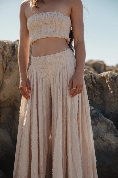 Conjunto de Algodón Luz - Top Palabra de Honor y Pantalón Largo Rosa