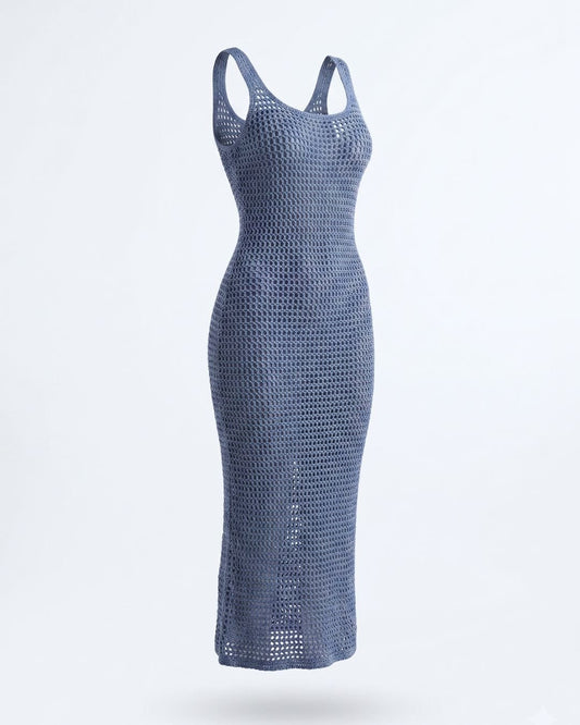 Vestido Midi de Crochet Aura - Azul Lavanda