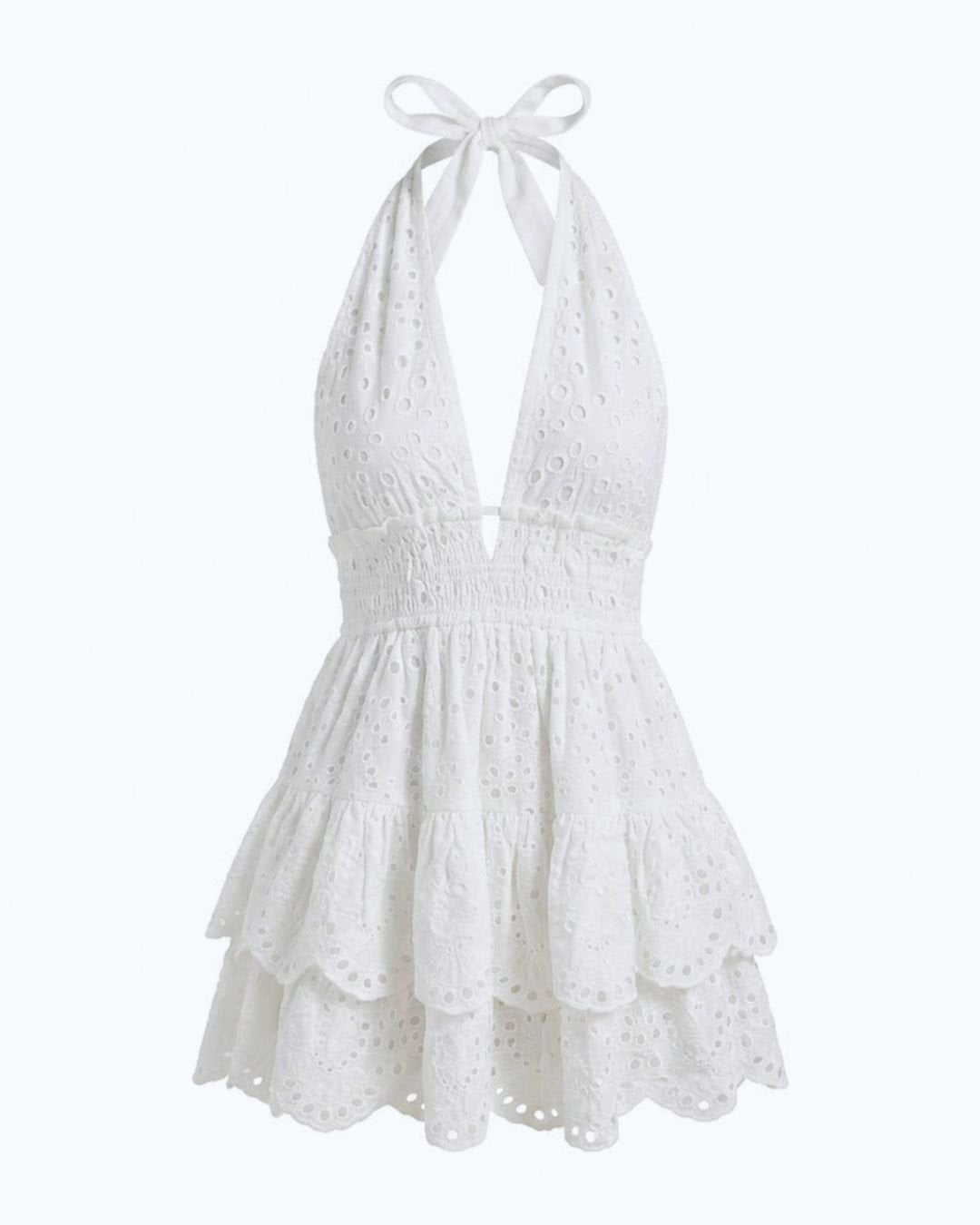 Vestido Corto Ibicenco Saona - Algodón Calado Blanco