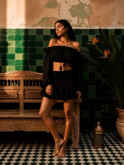 Tierra Alma Cotton Set - Off-Shoulder Top and Skirt Black