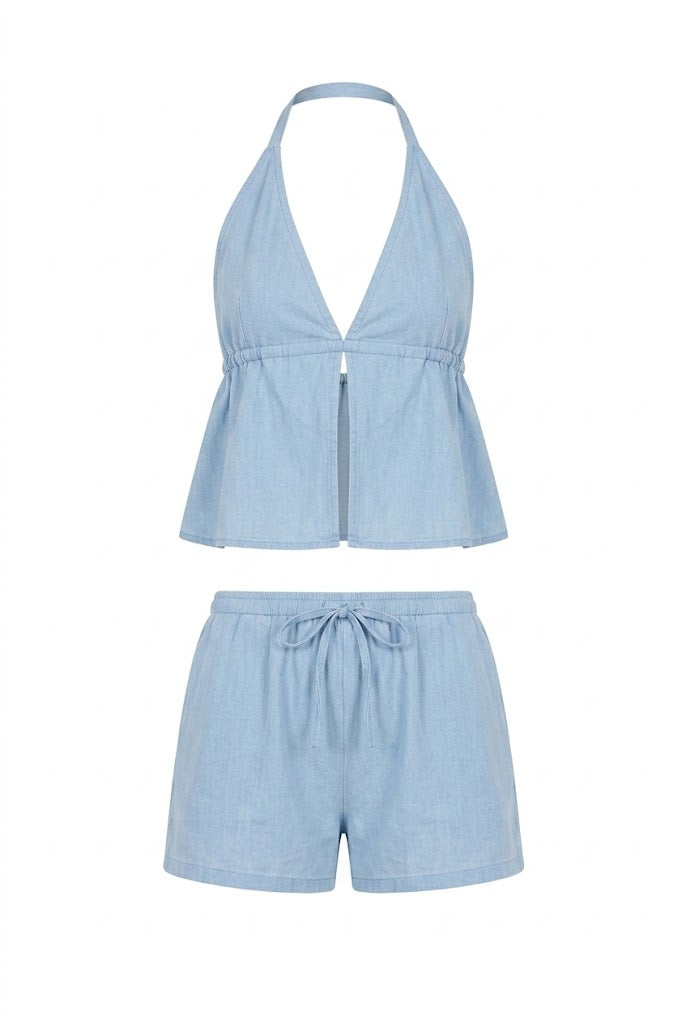 Conjunto de Lino Brisa Marina - Top Espalda al Aire y Short