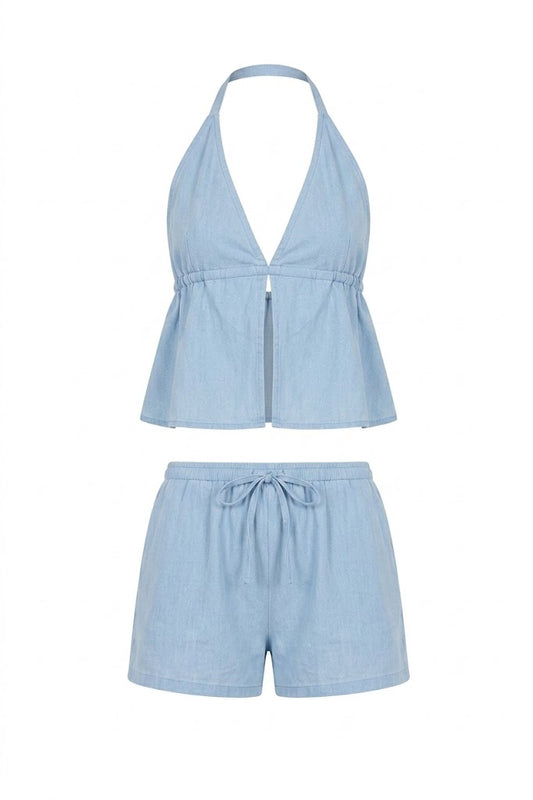 Conjunto de Lino Brisa Marina - Top Espalda al Aire y Short
