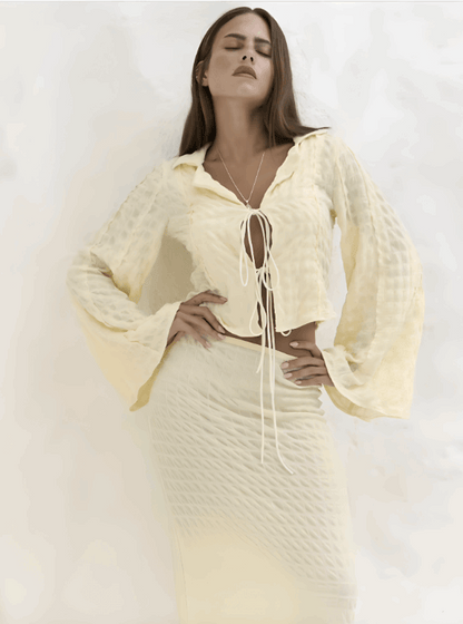 Top Crop Boho Hailey - Mangas de Campana y Textura Gofre Amarillo
