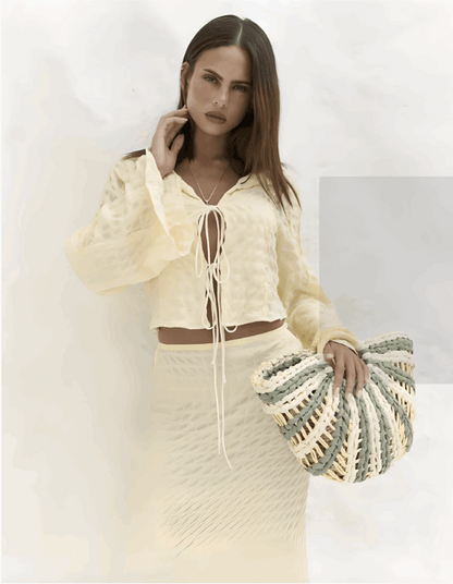 Top Crop Boho Hailey - Mangas de Campana y Textura Gofre Amarillo