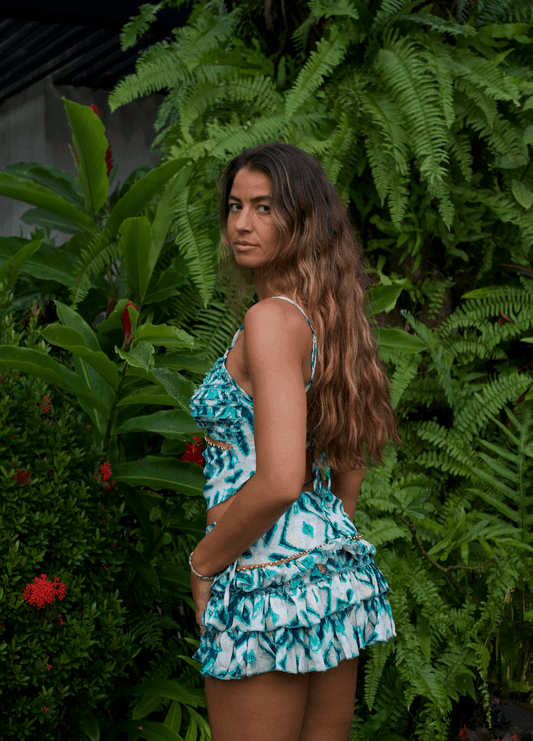 Conjunto de Seda Brisa - Top Halter y Falda Verde