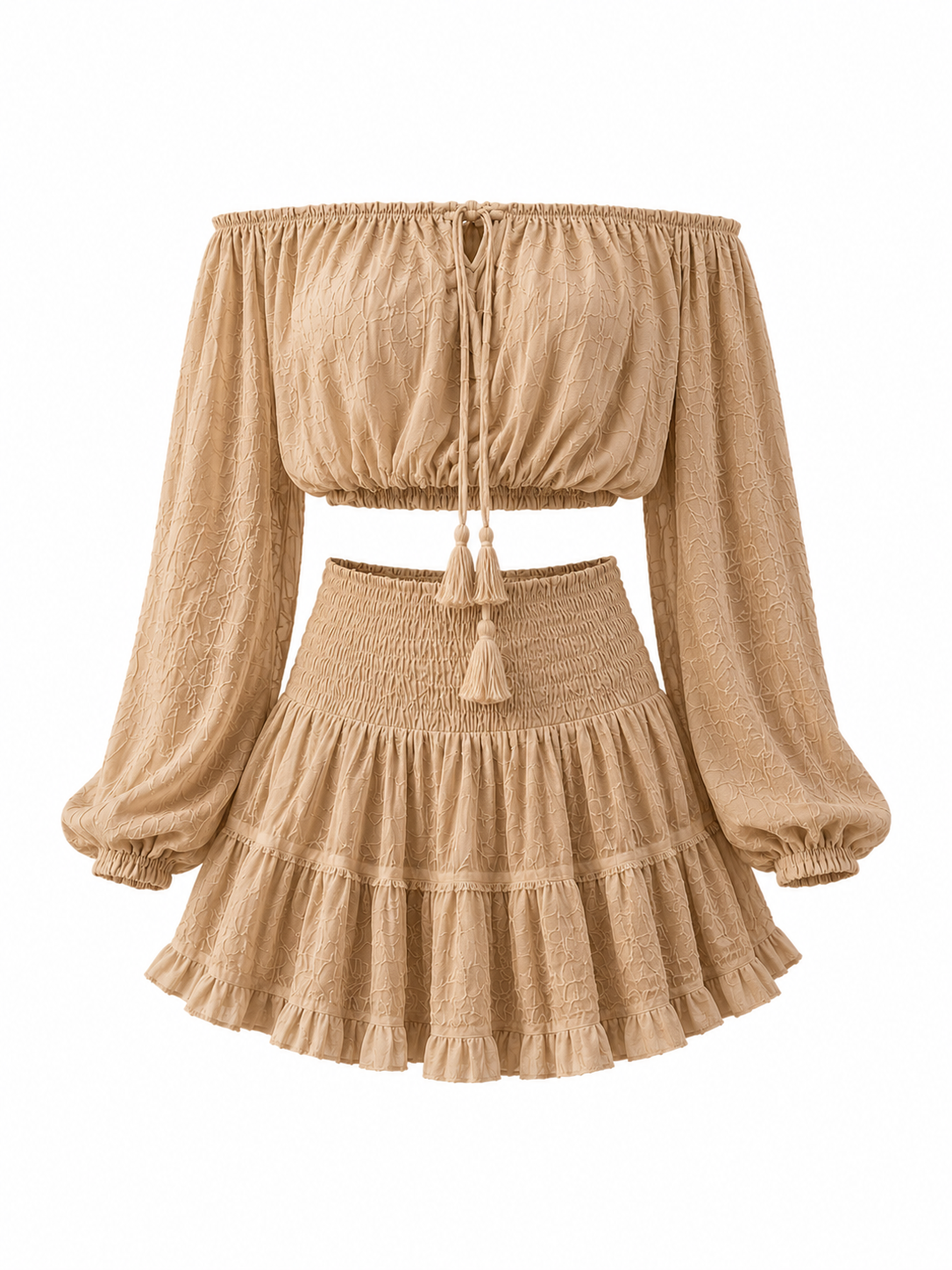 Tierra Alma Cotton Set - Off-Shoulder Top and Sand Skirt