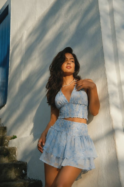 Silencio Artisan Set - Halter Top and Blue Watercolor Skirt